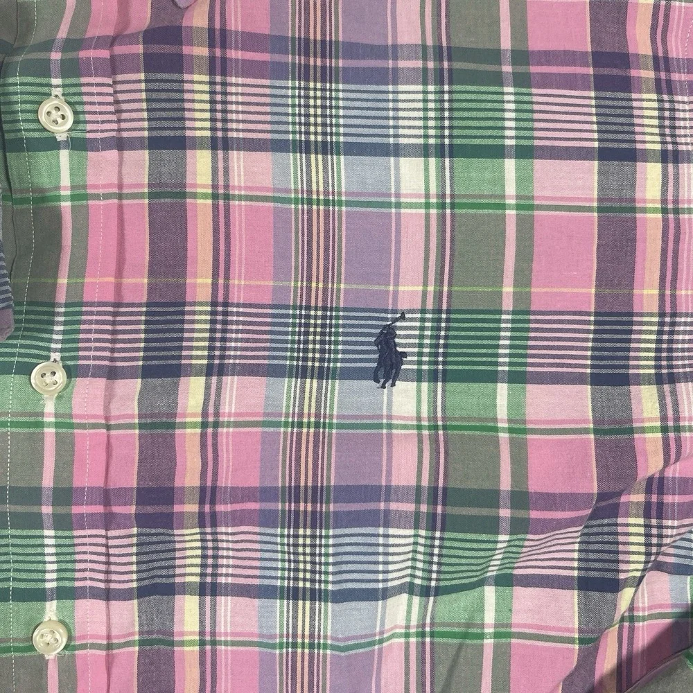 Ralph Lauren Custom Fit Plaid Button Down Shirt Mens‎ XL Pink Blue